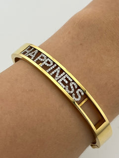 Rigid Yellow Gold Bracelet with Written Happiness