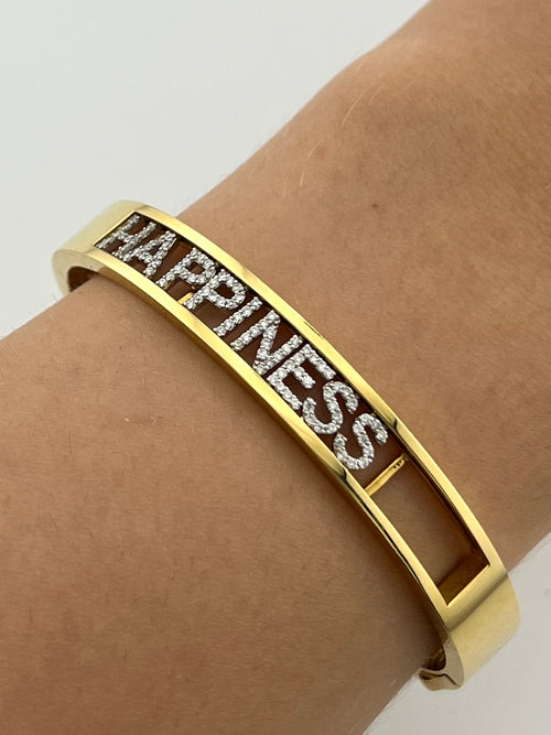 Rigid Yellow Gold Bracelet with Written Happiness