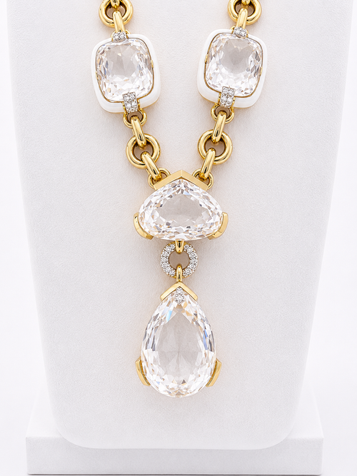 Necklace In Yellow Gold Diamonds And Cristal