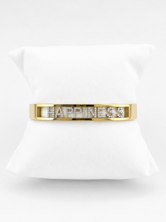 Rigid Yellow Gold Bracelet with Written Happiness