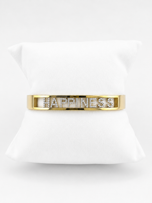 Rigid Yellow Gold Bracelet with Written Happiness