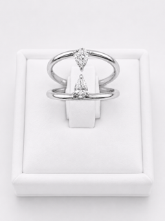 Ring With Two Lines And Two Pear Cut Diamonds