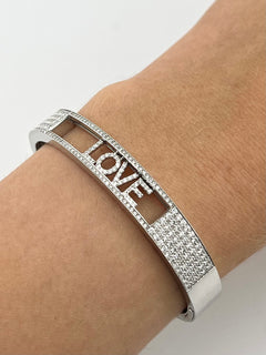 Rigid Bracelet With Diamonds And Written Love