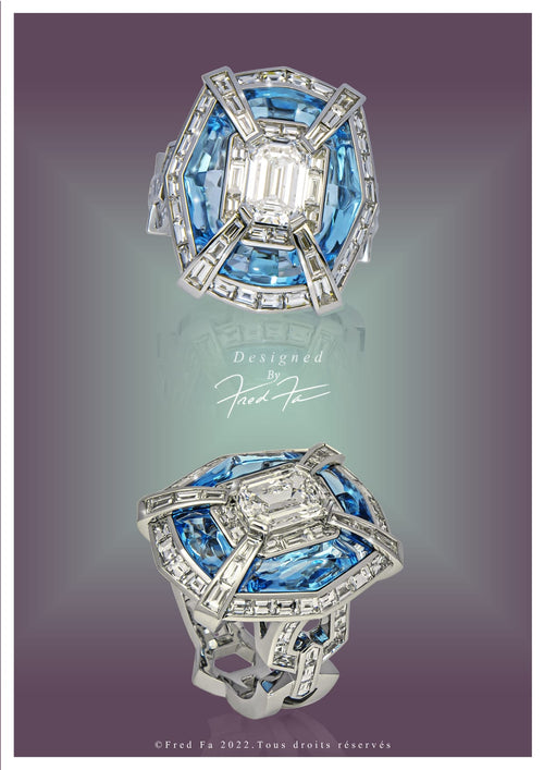 Fred Fa Special Ring with Diamonds and Aquamarines