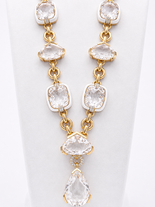 Necklace In Yellow Gold Diamonds And Cristal