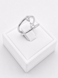 Ring With Two Lines And Two Pear Cut Diamonds