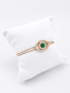 Bracelet With Diamonds And Rose Gold And Green Eye
