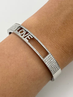 Rigid Bracelet With Diamonds And Written Love