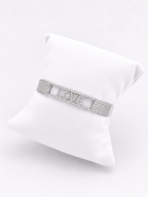 Rigid Bracelet With Diamonds And Written Love