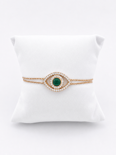 Bracelet With Diamonds And Rose Gold And Green Eye