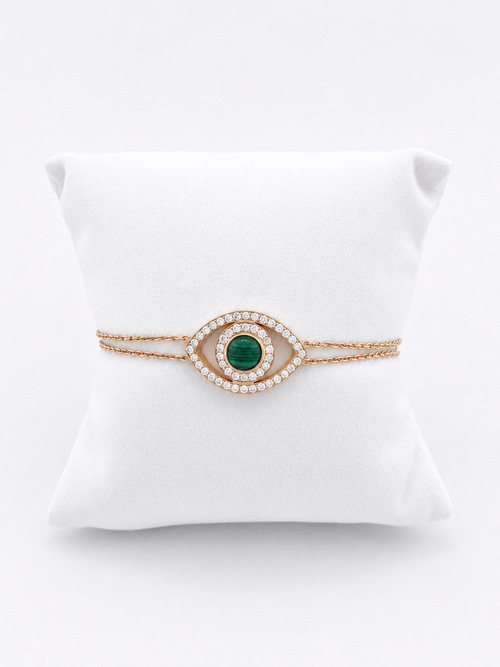 Bracelet With Diamonds And Rose Gold And Green Eye