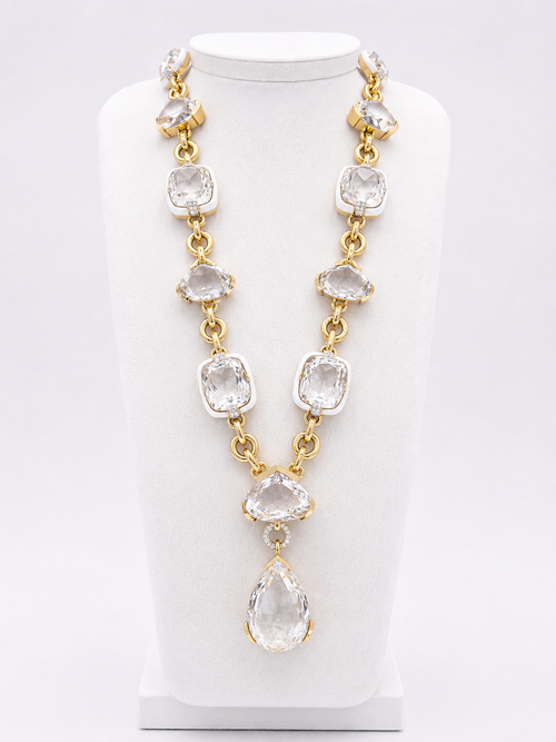 Necklace In Yellow Gold Diamonds And Cristal