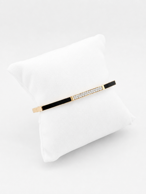 Rigid Bracelet Gold With Diamonds And Black Enamel
