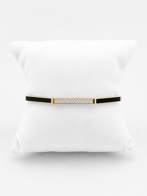 Rigid Bracelet Gold With Diamonds And Black Enamel