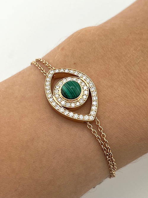 Bracelet With Diamonds And Rose Gold And Green Eye