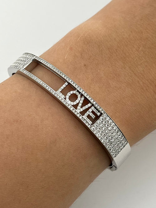 Rigid Bracelet With Diamonds And Written Love