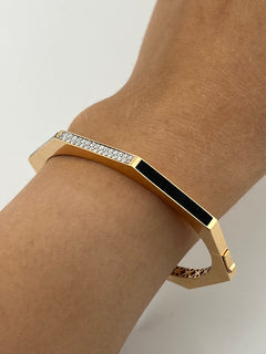 Rigid Bracelet Gold With Diamonds And Black Enamel