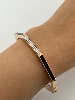 Rigid Bracelet Gold With Diamonds And Black Enamel