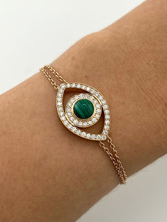 Bracelet With Diamonds And Rose Gold And Green Eye