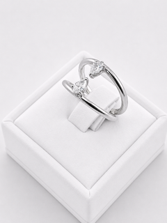 Ring With Two Lines And Two Pear Cut Diamonds