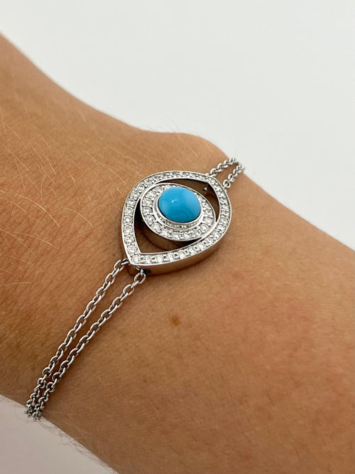 Bracelet With Diamonds And Turquoise Eye